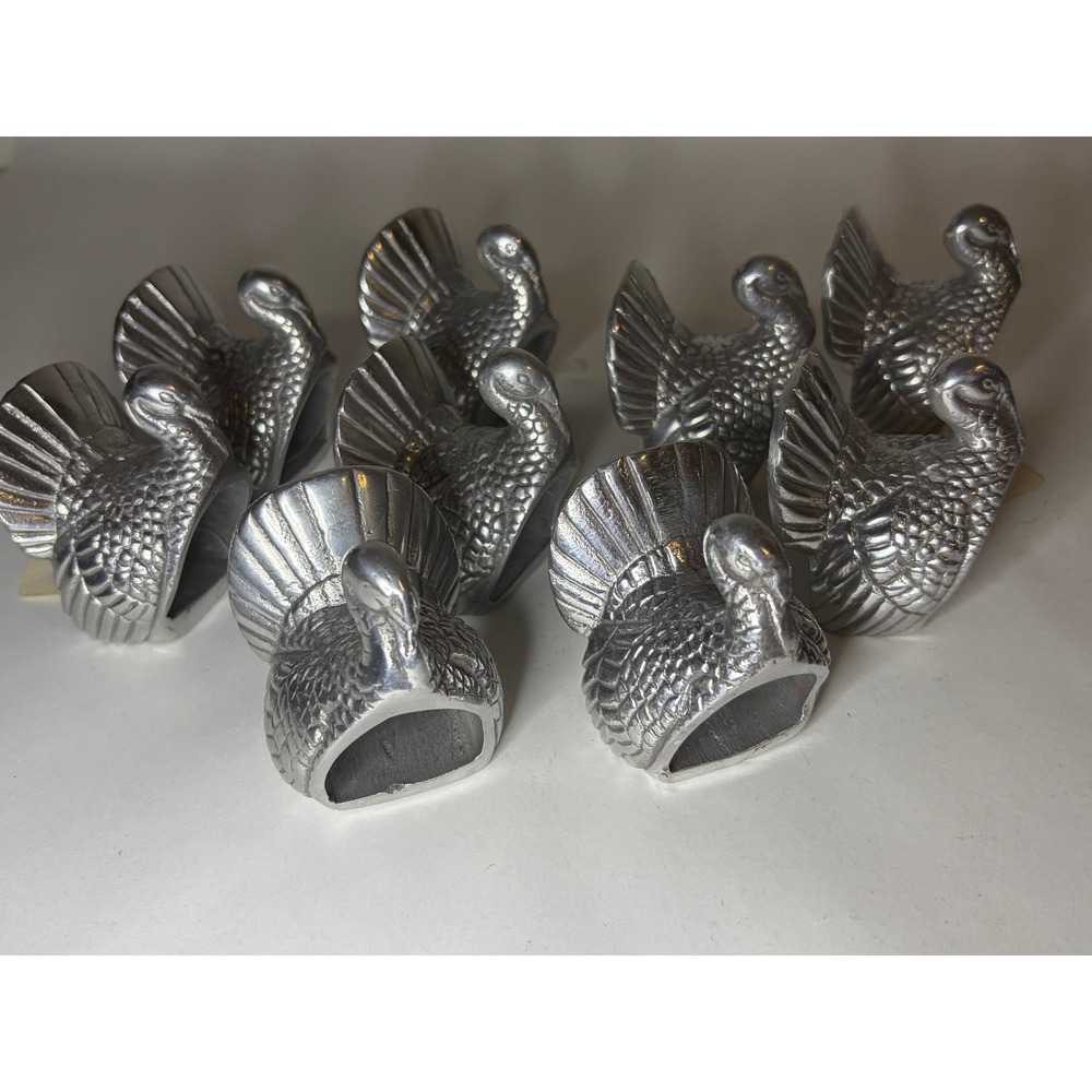 9 Vintage Silver Turkey Napkin Rings Thanksgiving Harvest Autumn Fall Tablewear